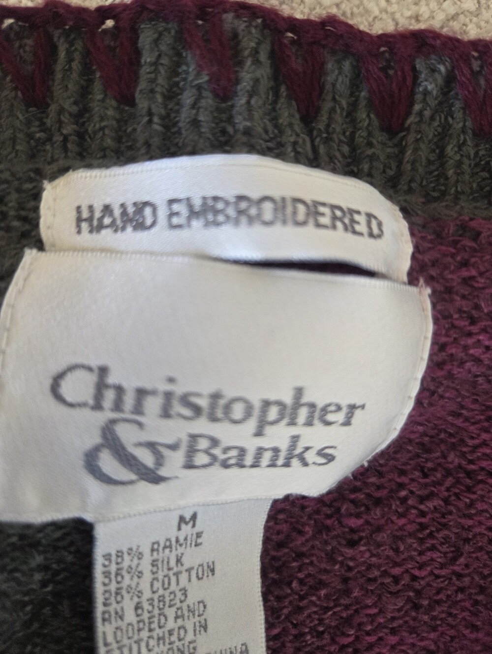 ​Vtg Christopher Banks Patchwork Cardigan M Silk Blend Leaf Boho Cottagecore - Picture 9 of 9